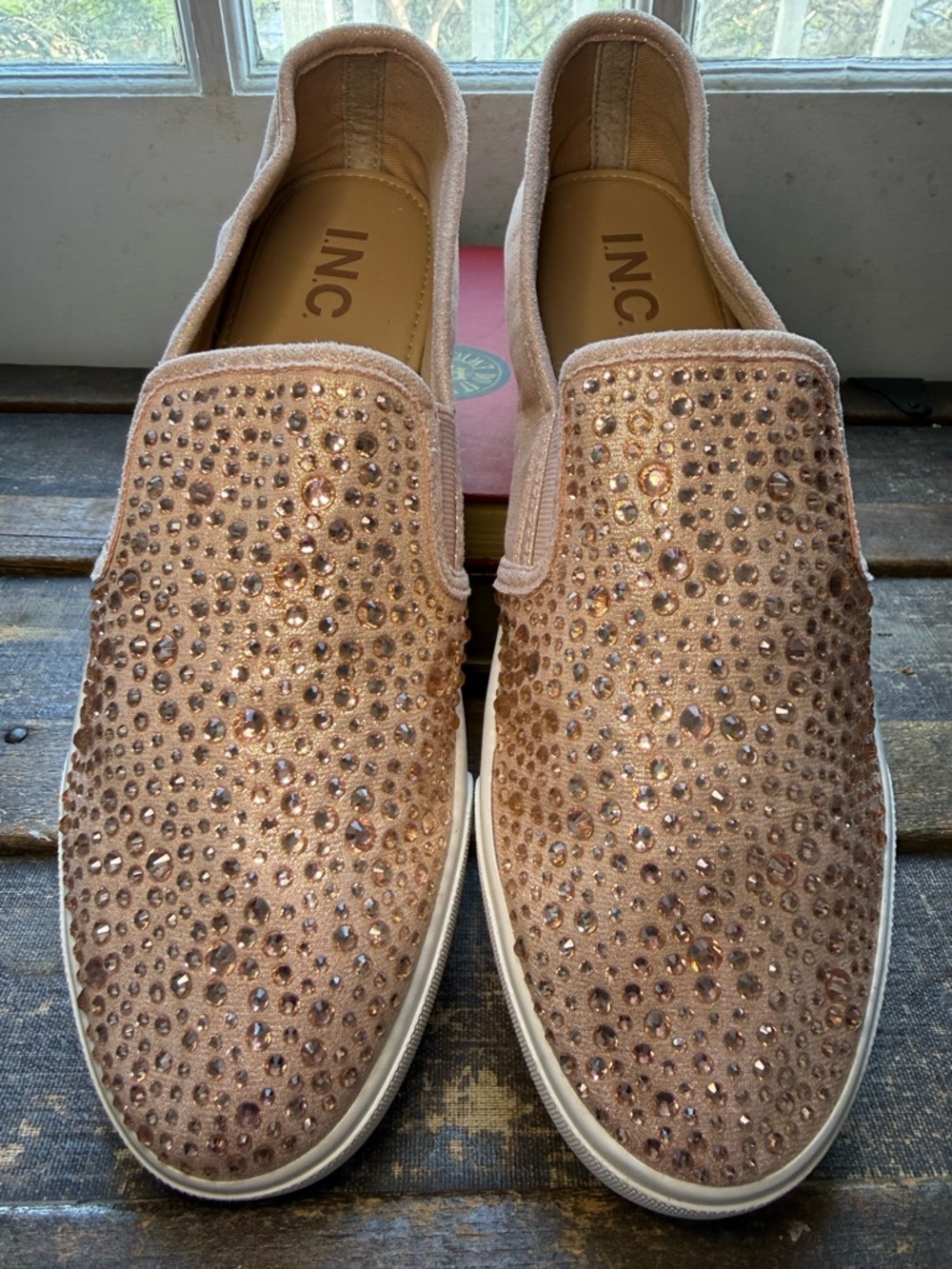 INC International Concepts NWOT Rose Gold Rhinestone Sneakers - Women’s 9 - Picture 2 of 6